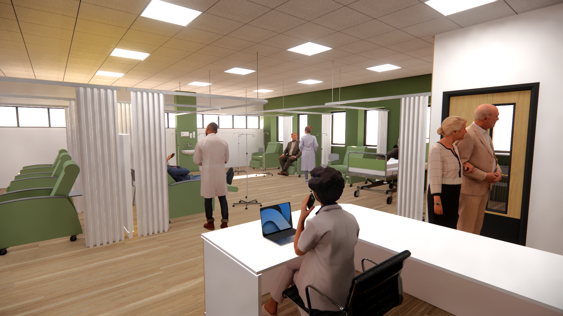 Artists impression of bright modern hospital unit