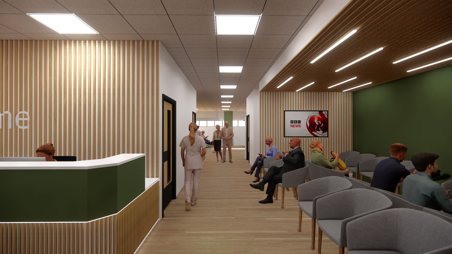 Artist's impression of the clinic corridor / waiting area at Halton