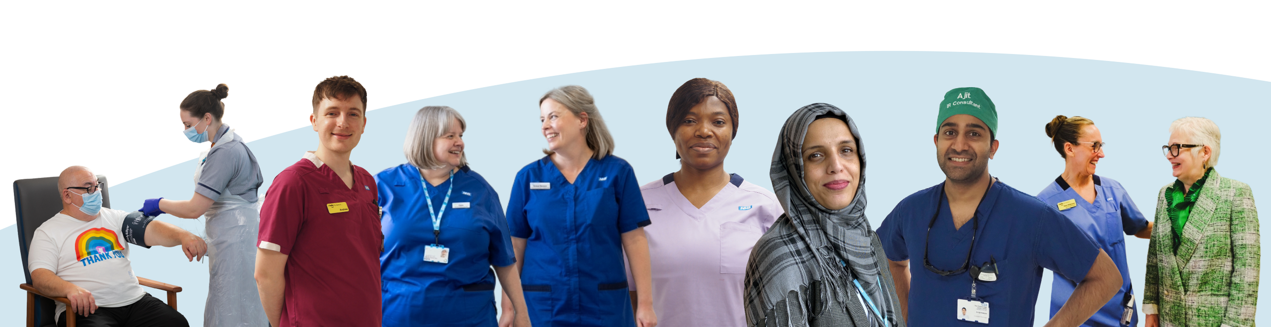 Montage of hospital staff in different uniforms