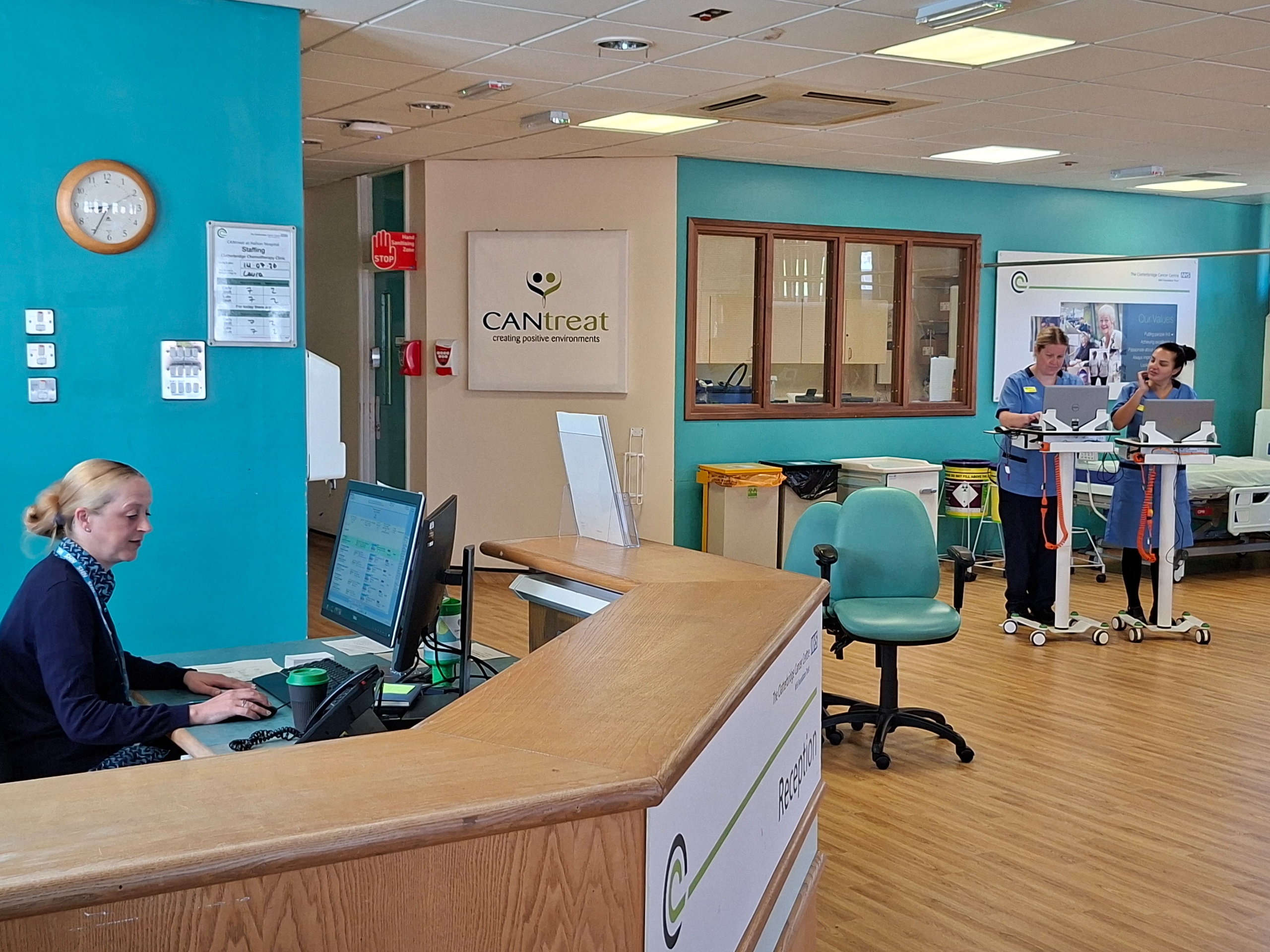 Dated looking reception area in hospital treatment unit
