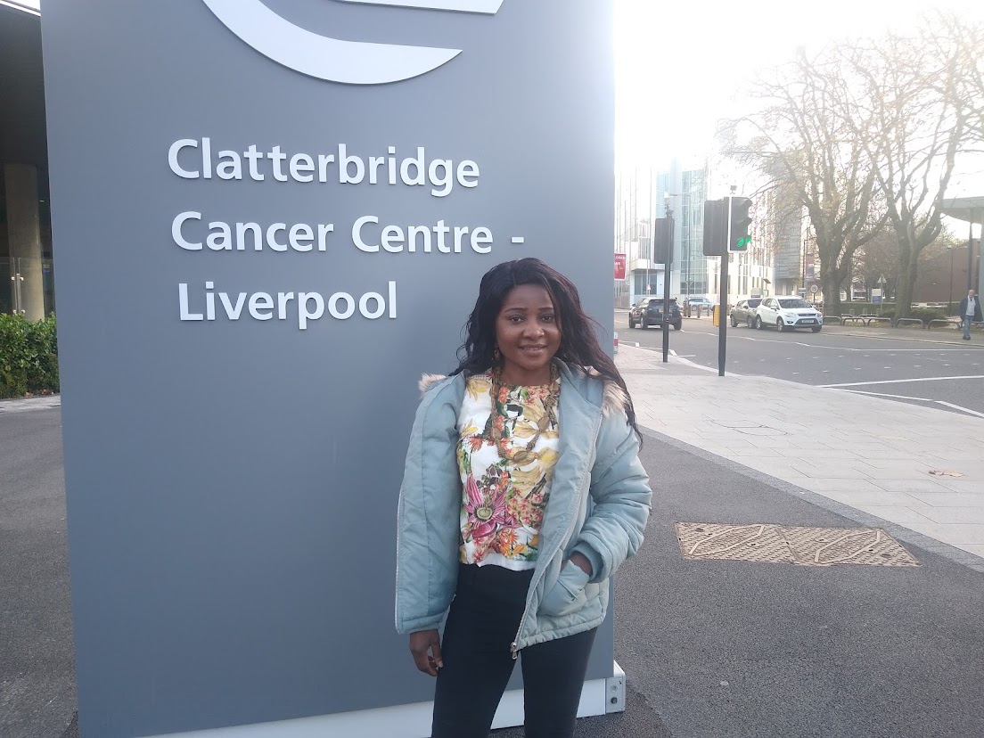 Picture of Lois Okereke outside Clatterbridge cancer Centre - Liverpool