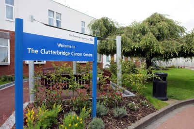 Close-up of sign for Clatterbridge Cancer Centre - Wirral