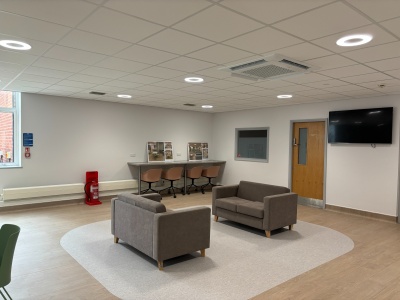 A seating area and work station